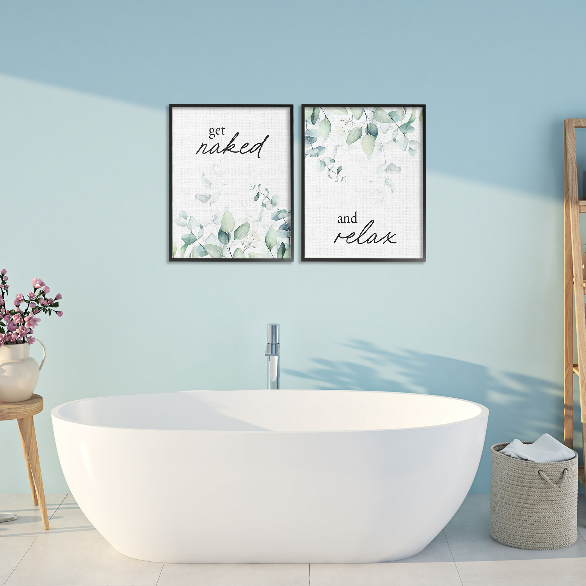 Get Naked & Relax Herbs 2 Piece Black Framed Giclee Art Set, design by Lettered and Lined