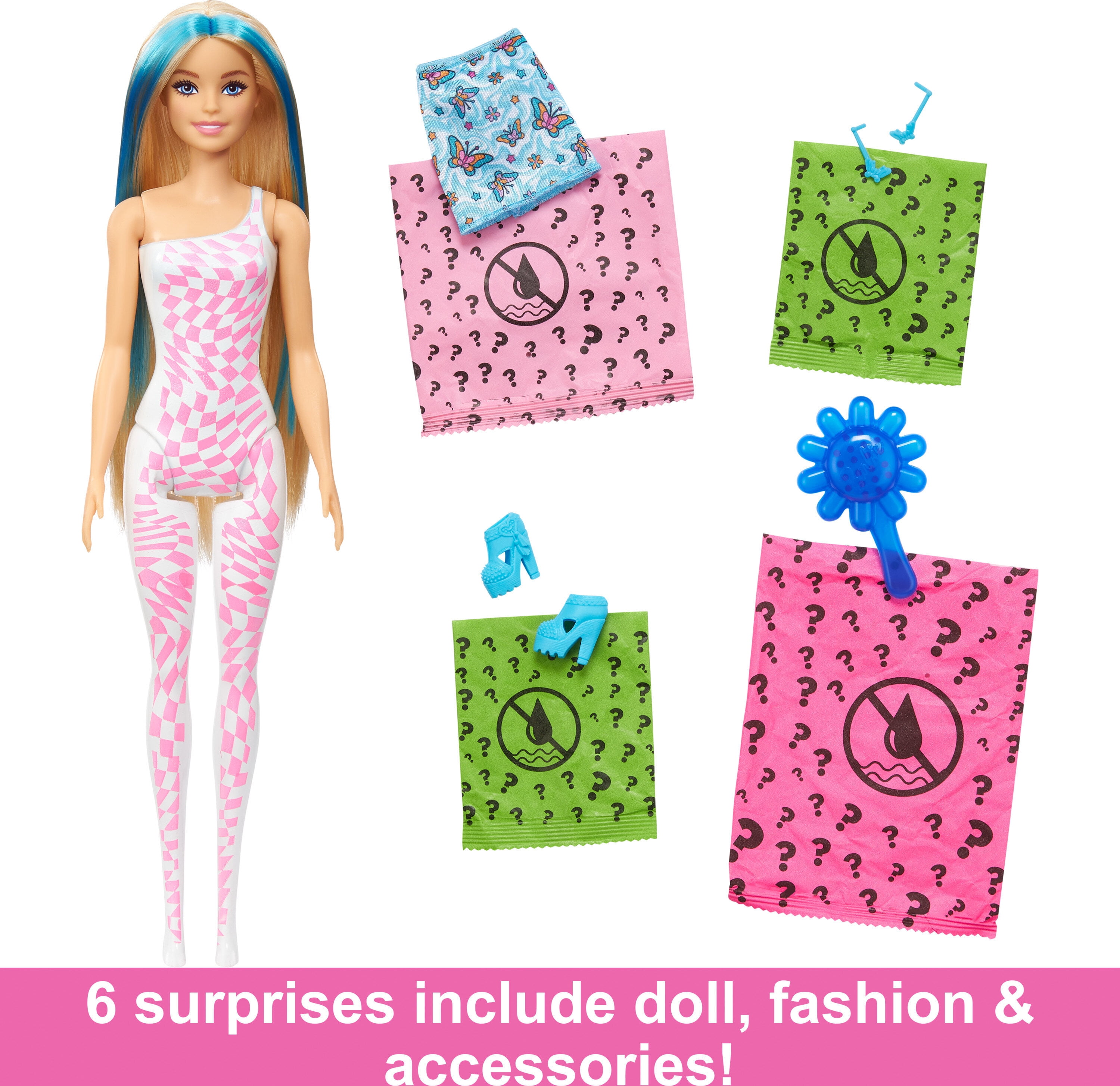 Barbie Color Reveal Rainbow-Inspired Series Doll & Accessories with 6 Surprises, Color-Change Bodice