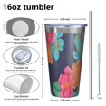 thumbnail image 4 of 16oz Tumblers Pioneer Flower Floral Print Pattern Stainless Steel Vacuum Insulated Double Wall Travel Tumbler Cups Mug with Lid and Straw,Cleaning Brush for Coffee,Tea, 4 of 4