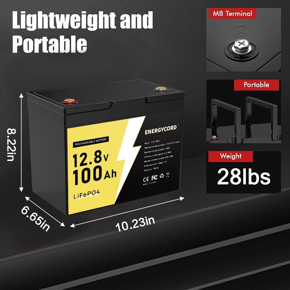 12V 100Ah LiFePO4 Battery, Rechargeabel Deep Cycle Lithium Batteries, 100A BMS with Low-Temp Protection, Perfect for RV, Solar, Boat, Marine, Trolling Motor