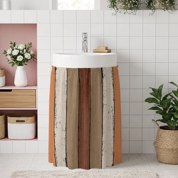 Burnt Orange Brown Small Cabinet Curtain 11''x13'', Farmhouse Vintage Wooden Bathroom Sink Skirt for Kitchen Vanity Pedestal, Laundry Privacy Drape Waterproof Dishwasher Curtains