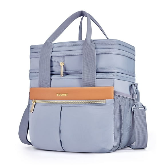 TOURIT 23 Cans Insulated Lunch Bag Expandable Reusable Lunch Box, Tote Cooler Bag with Double Deck & Leakproof Thermal for Men Women, Work School Picnic Beach, Gray