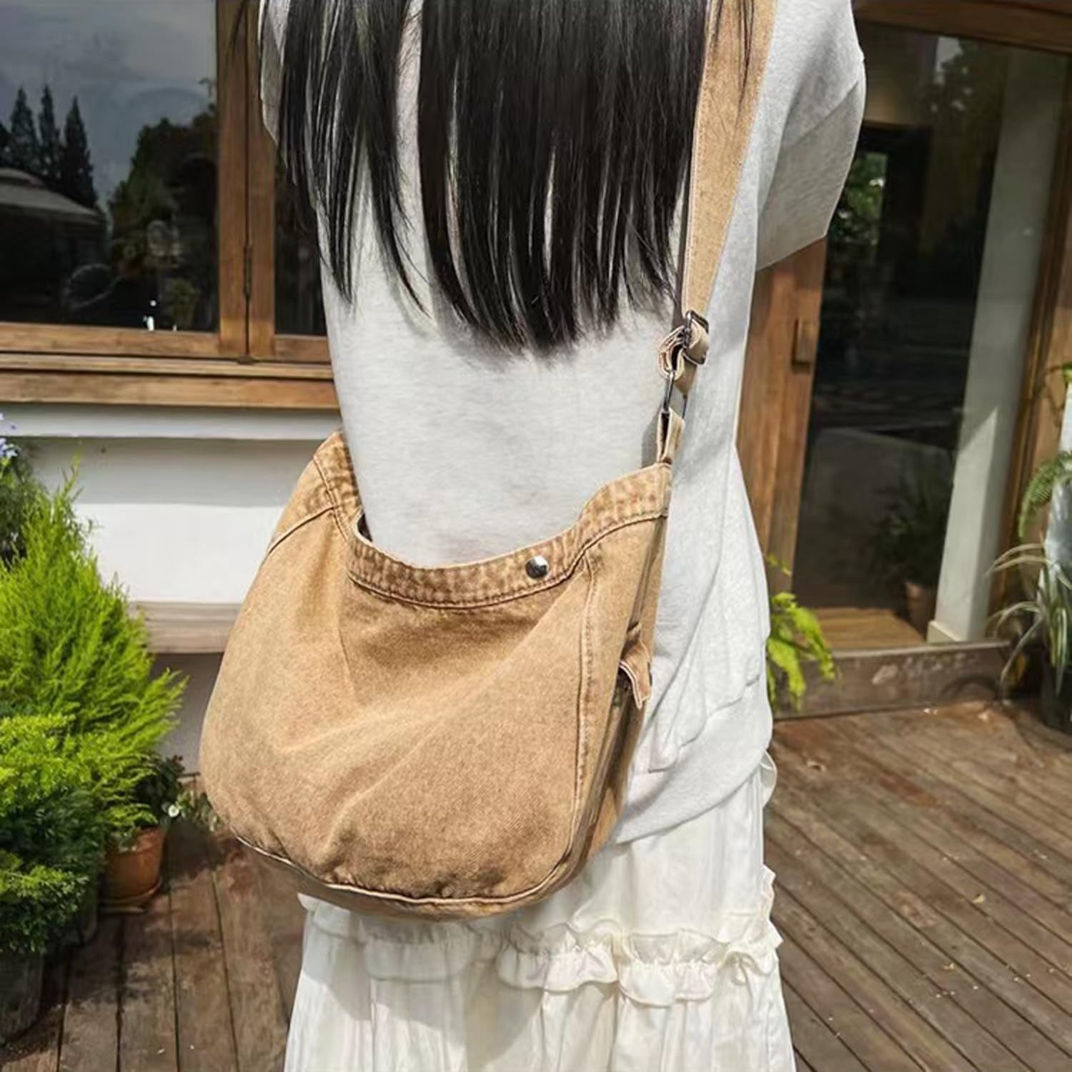 Denim Canvas Messenger Bag Large Crossbody Bag with Multiple Pockets Casual Shoulder Aesthetic Tote Bag for Women and Men