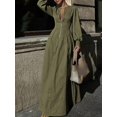 thumbnail image 3 of Olive Green Long Sleeve Zipper Front Maxi Dress For Women, Elegant Casual Style, 3 of 6