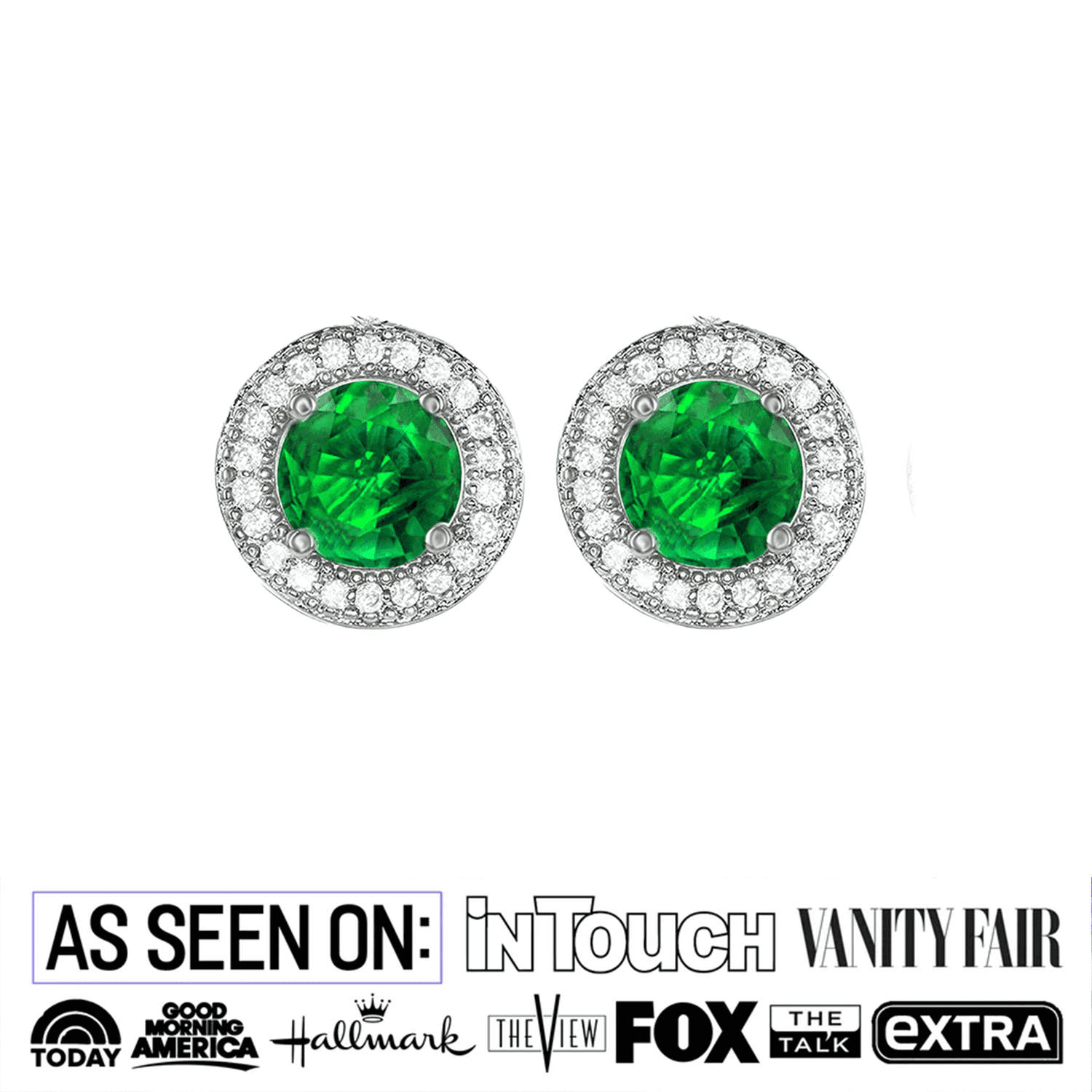 Cate & Chloe Gwendolyn 18k White Gold Plated Stud Earrings with Emerald Simulated Diamond Crystals for Women