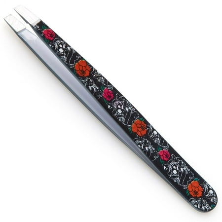 ULTRA Tattoo Slant Tip Stainless Steel Tweezer - Black Skulls Red Roses (Best Tattoo Care Tips)