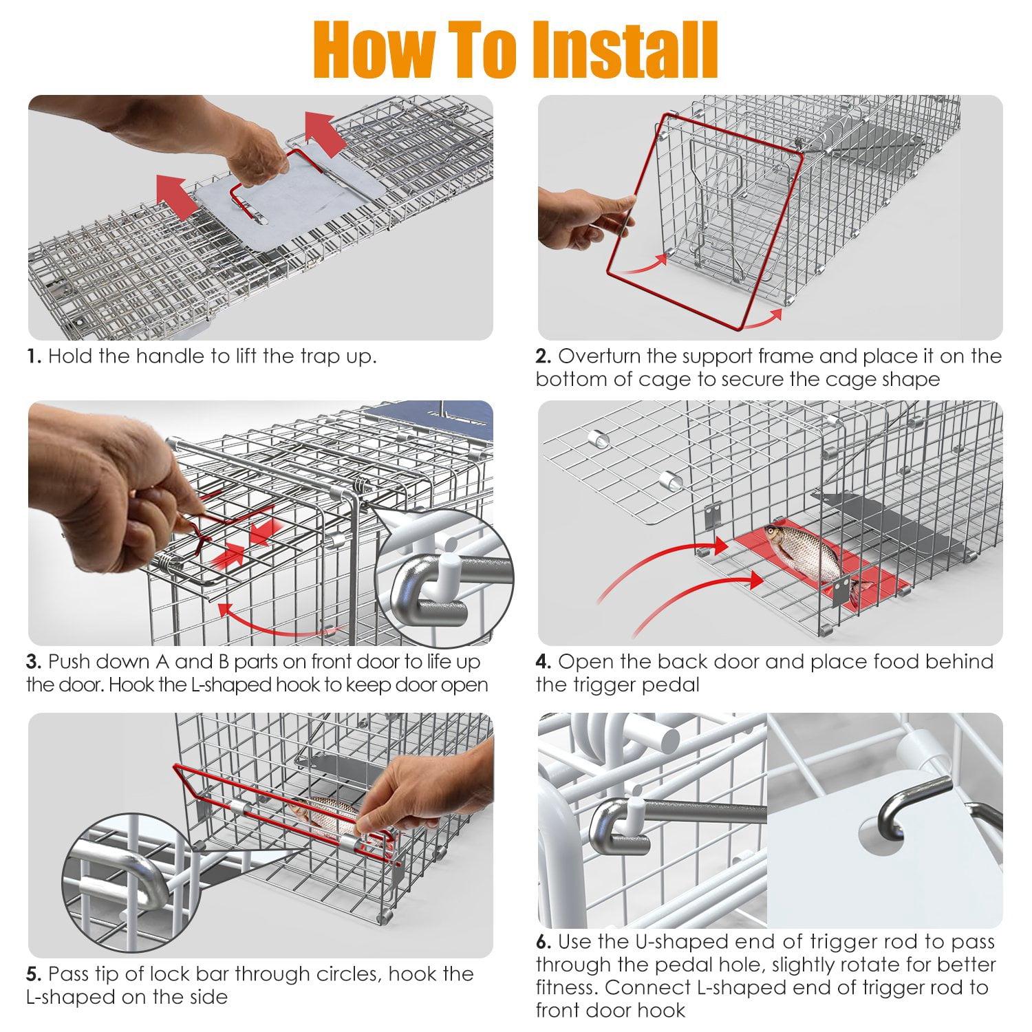 24" Humane Live Animal Cage Trap Catch and Release Heavy Duty Squirrel Trap with Safe Carrying Handle Collapsible Raccoon Trap for Feral Cats Squirrel Raccoons Rabbits