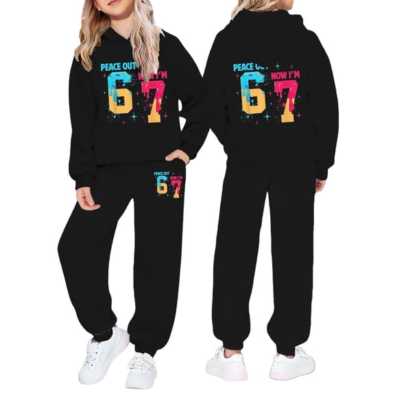 67 Six Seven Letter Outfits Set For Kids Outfits Set Casual Child Toddler Boys Girls Long Sleeve Solid Warm Hoodie Pullover Tops Pants Kids Outfits Sweat Suit Black 110(4-5 Years)