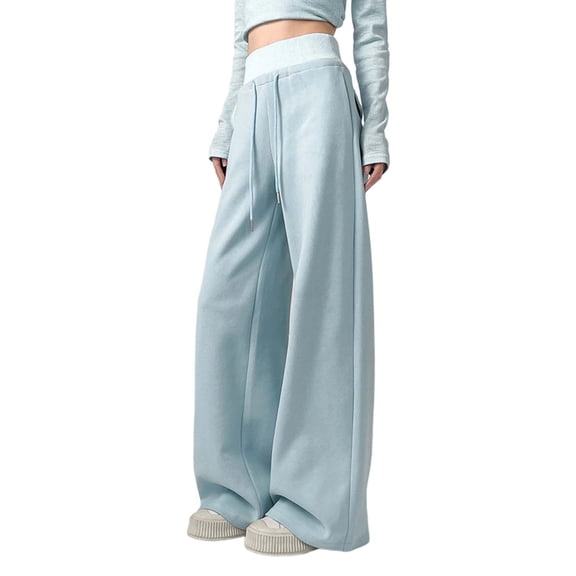 Sweatpants Women Ultra High Waisted Sweatpants Loose Wide Leg Fit Tummy Control Casual Pants Blue L