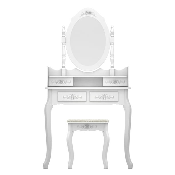 Vanity Desk For Makeup Segmart With Single Mirror 4 Drawers Cushioned Stool Dressing Table 360 Degree Rotation Removable White S9181 Com Vanity Desk For Makeup Segmart, Rotation Removable Mirror Dressing Vanity Table Makeup Desk With Stool White