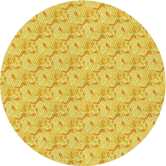 Ahgly Company Machine Washable Indoor Round Transitional Bold Yellow Area Rugs, 3' Round
