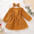 thumbnail image 4 of Sopiago Kids Toddler Baby Girl Corduroy Ruffle Long Sleeve Dress Princess Party Dress Fall Winter Skirt Outfit Yellow (2-3 Years), 4 of 6
