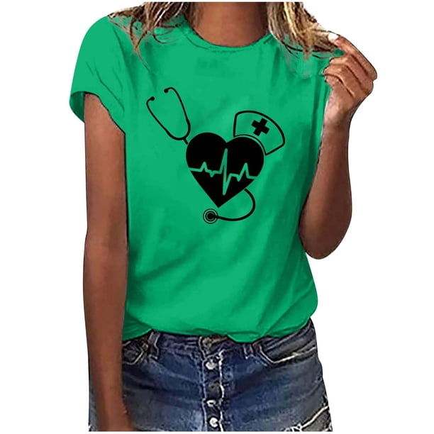 Camisetas con estampado de letras y cuello redondo de verano para mujer, blusas femeninas cómodas y elegantes, Tops OAVQHLG3B Store lin121212