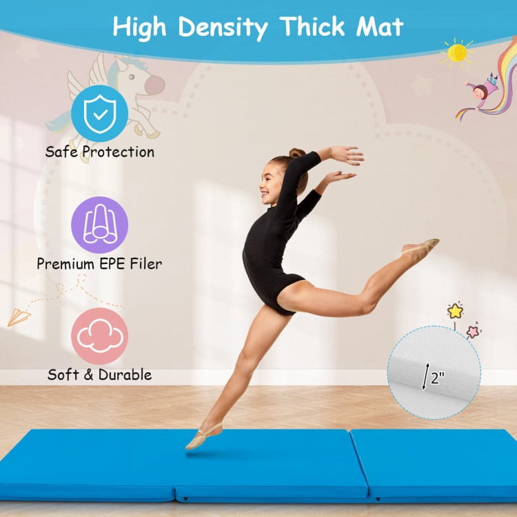 Resenkos Gymnastics Mat, Exercise Tumbling Mat,6 x 2 FT Tri-Fold Gym Mat with Handles and Removable Zippered Cover-Blue