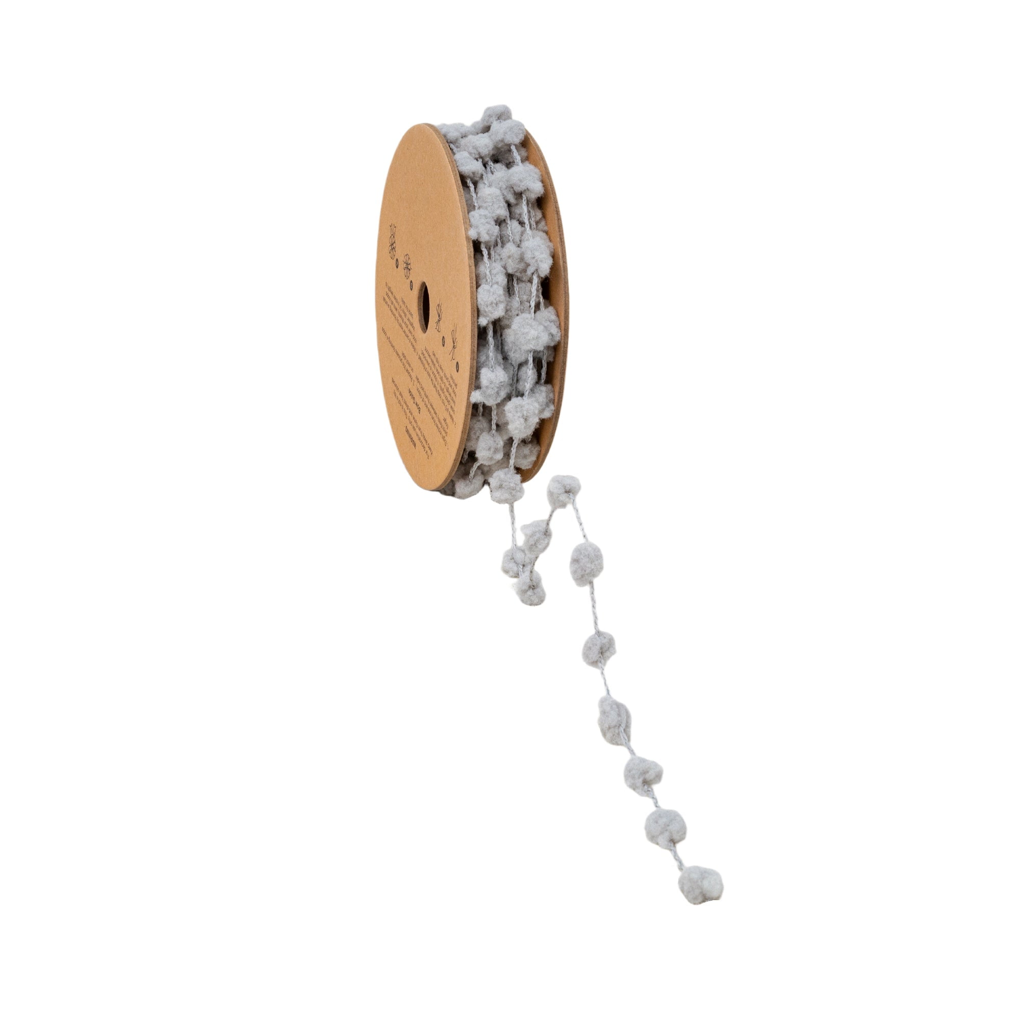 LaRibbons 8mm Wired Pom Pom, Gray, 25 Yard Roll