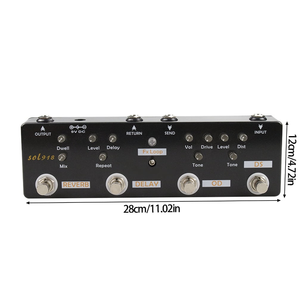 Black Small Guitar Signals Buffer with Low Noise Circuit Metal Texture for Long Cable Runs and Multiple Pedal Setups