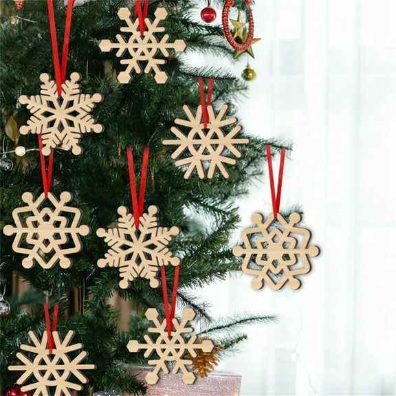 Christmas Wooden Snowflake Ornaments - 40Pcs Hanging Wood Slices with String, Handcrafted Rustic Xmas Tree Decor, Festive Winter Holiday Craft Decoration for Home Mantel Wreath
