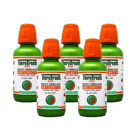 5 Pack - TheraBreath Kids Mouthwash with Fluoride, Organic Wacky Watermelon, Anticavity, 10 fl oz