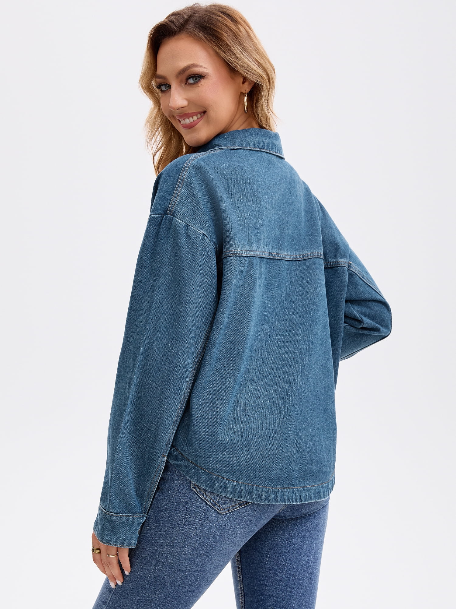 DARING DIVA Women's Long Sleeve Button Down Pockets Western Denim Jacket XL Dark Blue