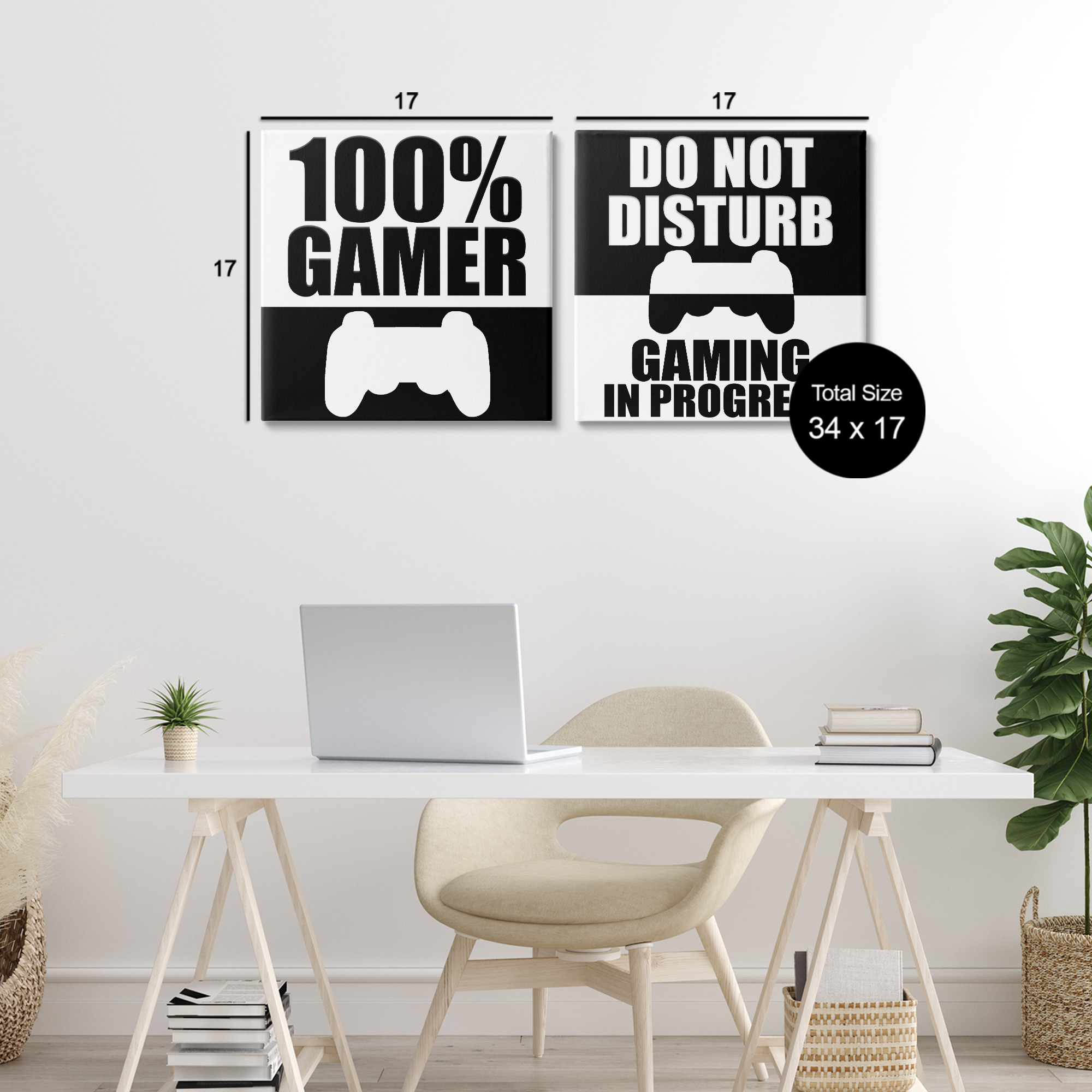 Competitive Gamer Black & White 2 Piece Canvas Wall Art Set, design by Kim Allen