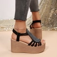 thumbnail image 4 of Rokment Women's Boho Glitter Rhinestones Platform Wedge Dress Sandals 2026 Beach Fashion Sparkly Chunky High Heels Slingback Sandal Casual Dressy Summer Shoes for Bride Wedding Ladies Black Size 9, 4 of 6