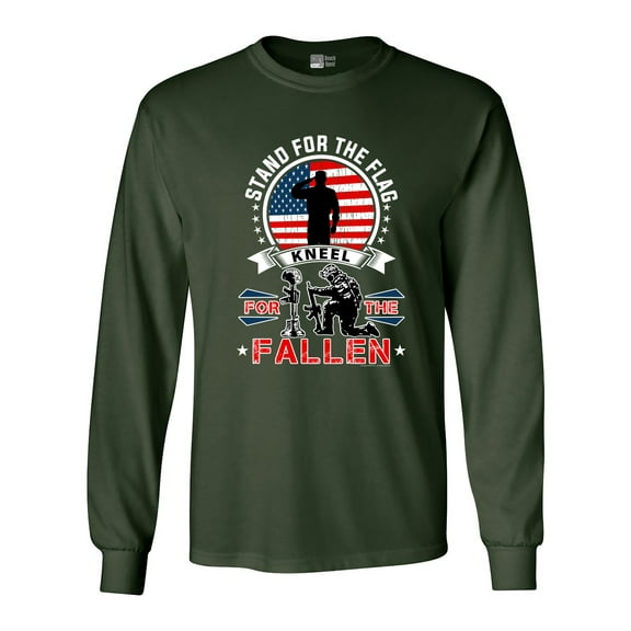 Long Sleeve Adult T-Shirt I Stand For The Flag Kneel For The Fallen USA DT