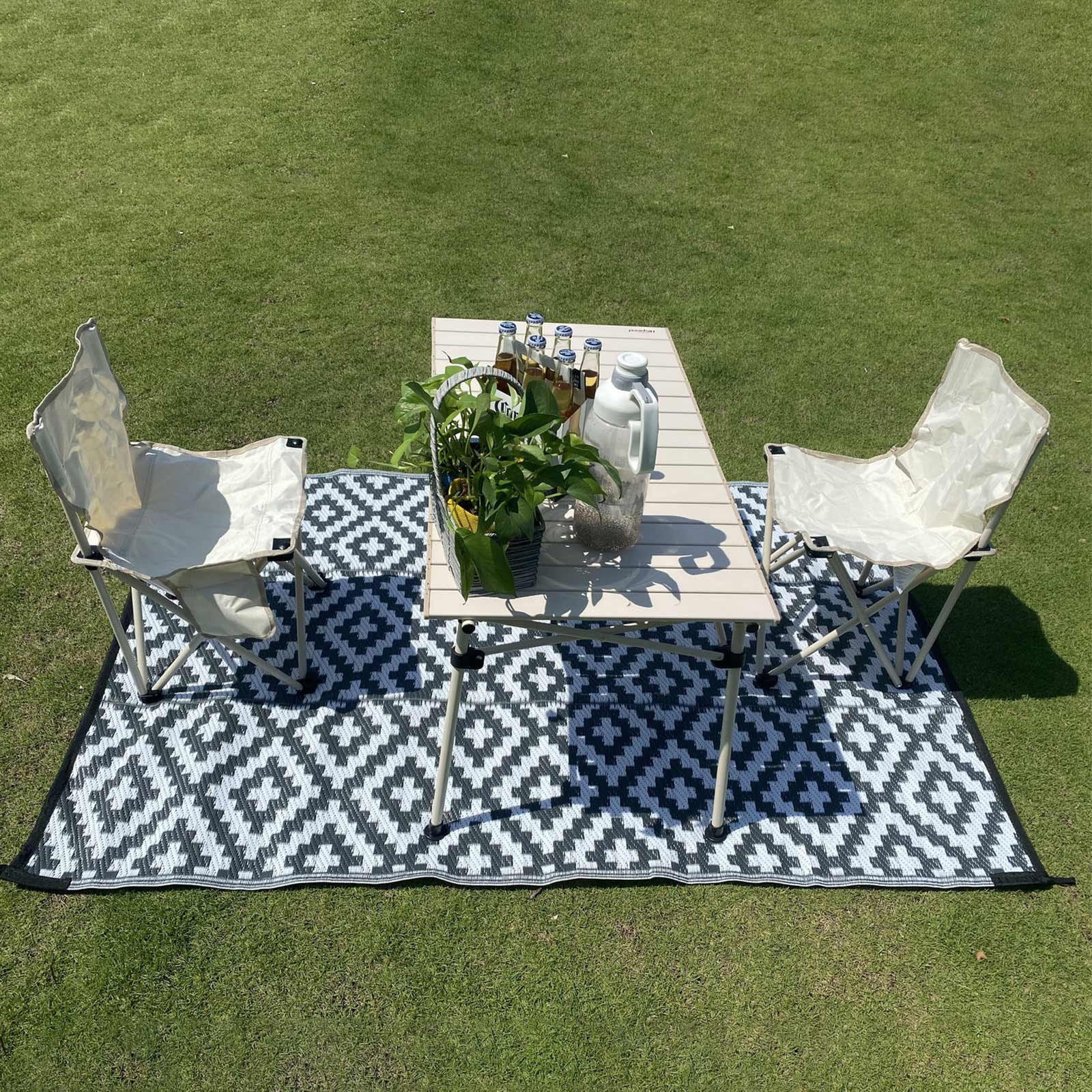 Fanshiluo 5’x8’Outdoor Patio Rug Camping - 5x8 Ft Black And Gray Outdoor Rugs Outdoor Carpet,Plastic Straw Area Rug For Patios RV,Outside Porch Rug Balcony Rug RV on Sale