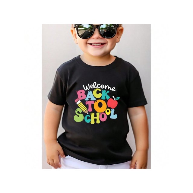 Welcome BaCK To SCHooL Pencil apple Print Casual Short Sleeve Boys' T-Shirt
