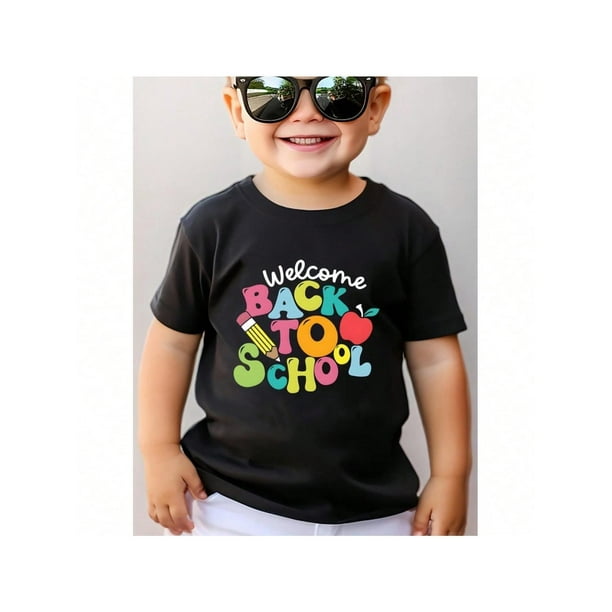 Welcome BaCK To SCHooL Pencil apple Print Casual Short Sleeve Boys' T-Shirt