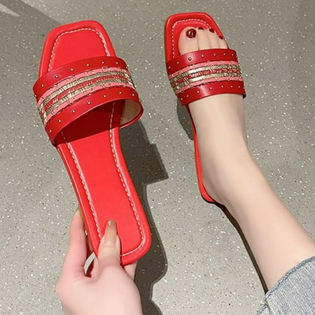 

Kukoosong Flat Sandals Women Flip Flops for Women Flat Shoes Ladies Beach Sandals Summer Non-Slip Causal Slippers Red Size 38