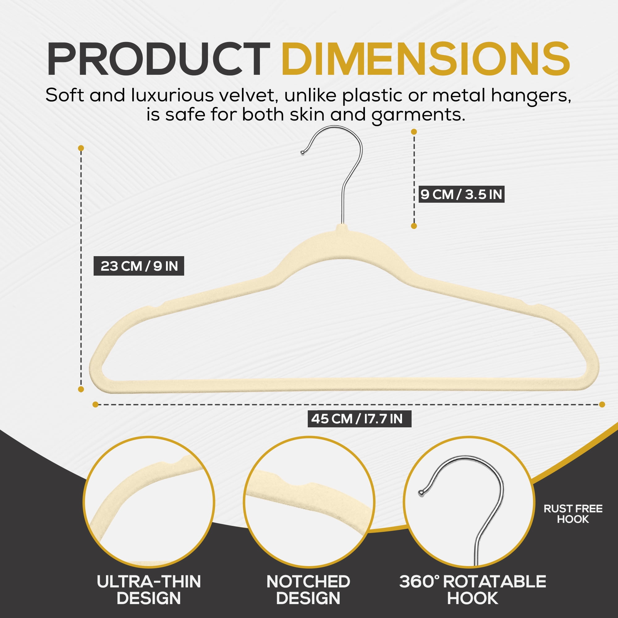 Techzoo Premium beige Velvet Hangers 15 Pack - Space Saving Felt Hanger, Non Slip Clothes Hangers for Closet, Heavy Duty Hanger for Coats, Shirts & Pants, 360° Swivel Hook, Hold Up to 10 lbs