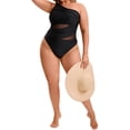 thumbnail image 5 of Agnes Orinda Women's Plus Size 1 Piece Bathing Suit See Through Mesh One Shoulder Swimsuit Tummy Control Cut Out Beach Swimwear Set 1X Black, 5 of 8
