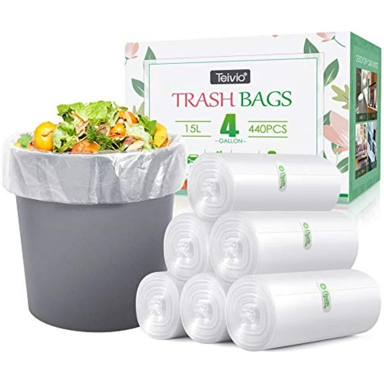 4 Gallon 440 Counts Strong Trash Bags Garbage Bags By Teivio, Bathroom  Trash Can Bin Liners, Small Plastic Bags For Home Office Kitchen (Clear) 