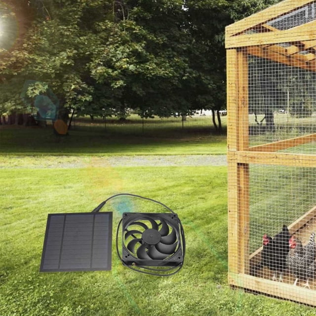 Ventilador solar Lingouzi de plástico ignífugo de 12 cm y 5 W para gallinero, color negro