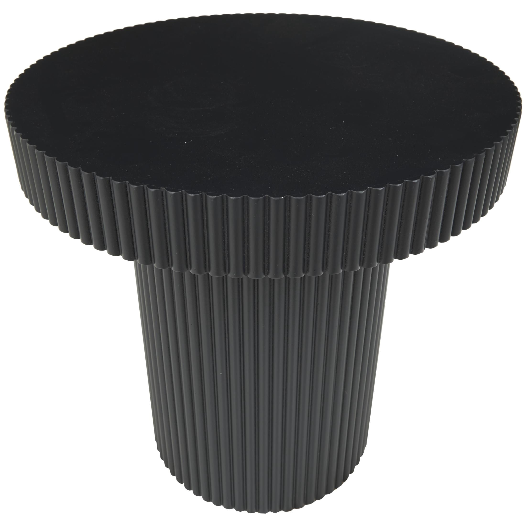 DecMode 20" x 20" Black Wooden Dimensional Ribbed Accent Table, 1-Piece
