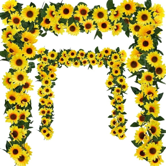 7.5ft Artificial Sunflower Garland Vine Silk Sunflower Vine Artificial Flowers with Green Leaves for Home Kitchen Wedding Arch Baby Shower Decor Garden Craft Art Party Decor 3Pack