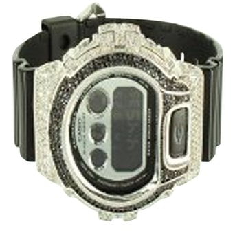 - G Shock DW6900NB Black Band With White Simulated Diamond Iced Bezel Watch New