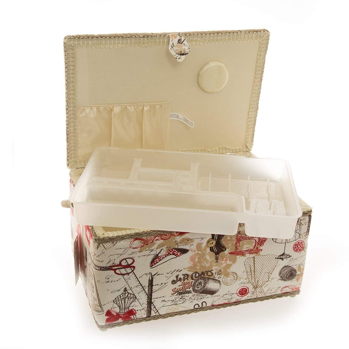 Allary 4397 Jumbo Tan 16"x10"x8" Rectangle Sewing Basket Bundle with 811 Sewing Accessory Kit
