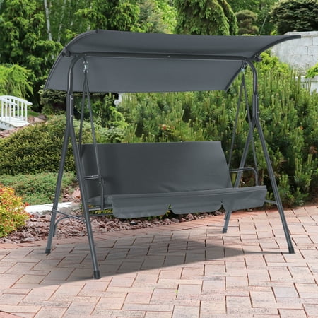 Porch Swing with Canopy Sesslife 3-Seat Patio Swing Chairs for Backyard Porch Canopy Swing Chairs with Adjustable Canopy and Removable Cushions Gray Outdoor Porch Swing