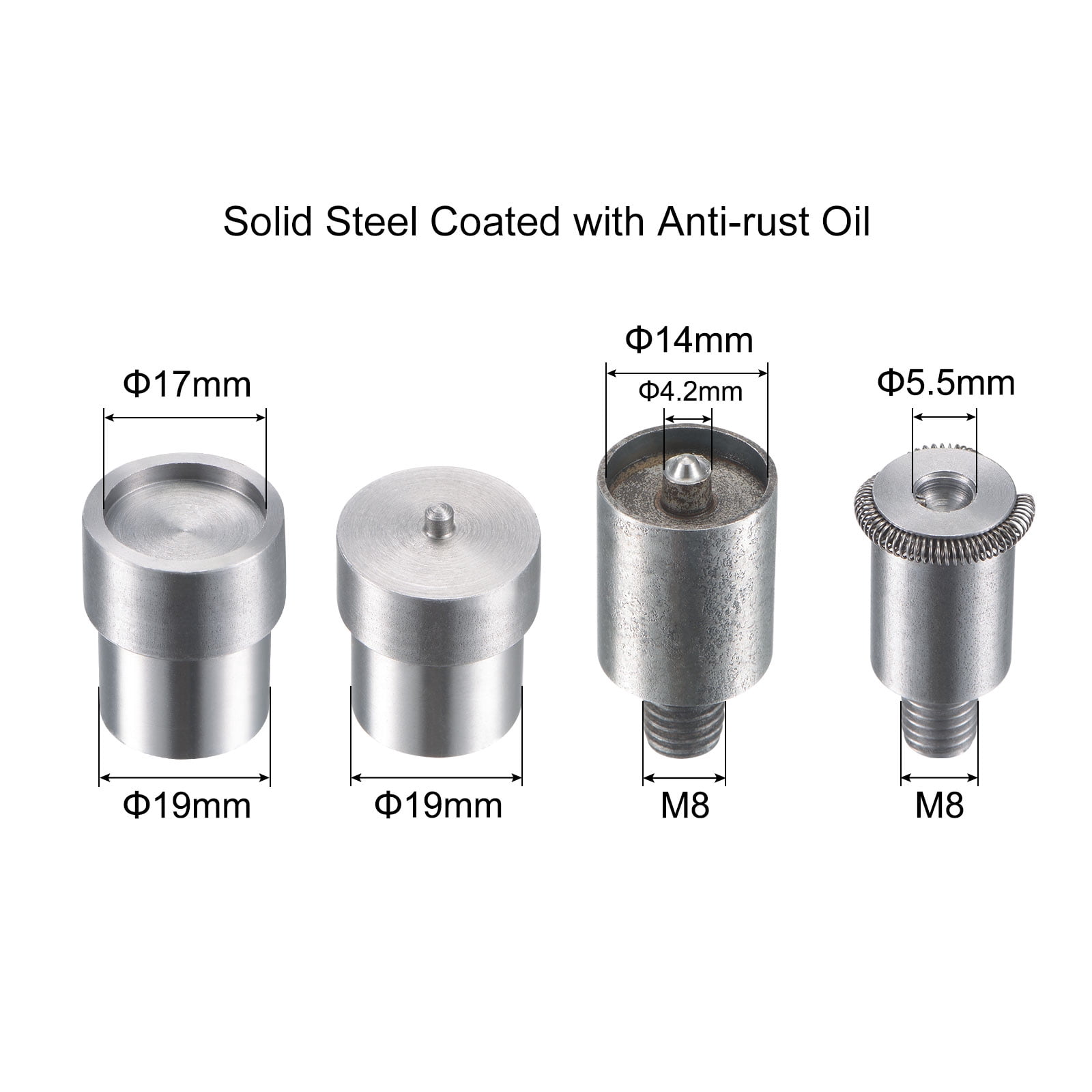 Uxcell 17mm Snap Fasteners Button Die for Hand Press Machine Setter Carbon Steel Pointed Fasteners Tool