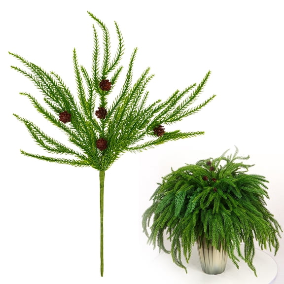 Hoowood Artificial Christmas Greenery Stems - Real Branch Green Plants with Pine Cones for Vase DIY Crafts Garland Wreath Home Decor (46cm)