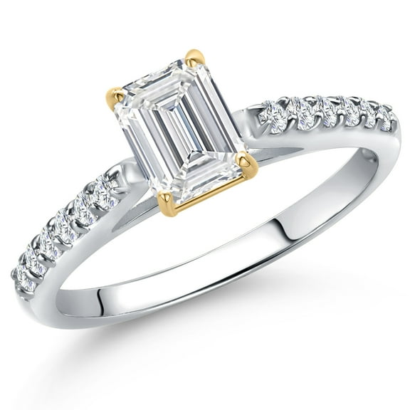 Gem Stone King 10K Two Tone Gold Lab Grown Diamond Engagement Ring for Women | 0.83 Cttw | Emerald Cut 6X4MM | Gemstone April Birthstone | DEF Color | VVS-VS Clarity (Size 6)