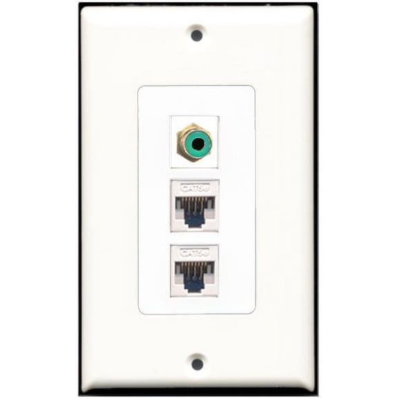 RiteAV - 1 Port RCA Green 2 Port Cat5e Ethernet White Wall Plate Decorative