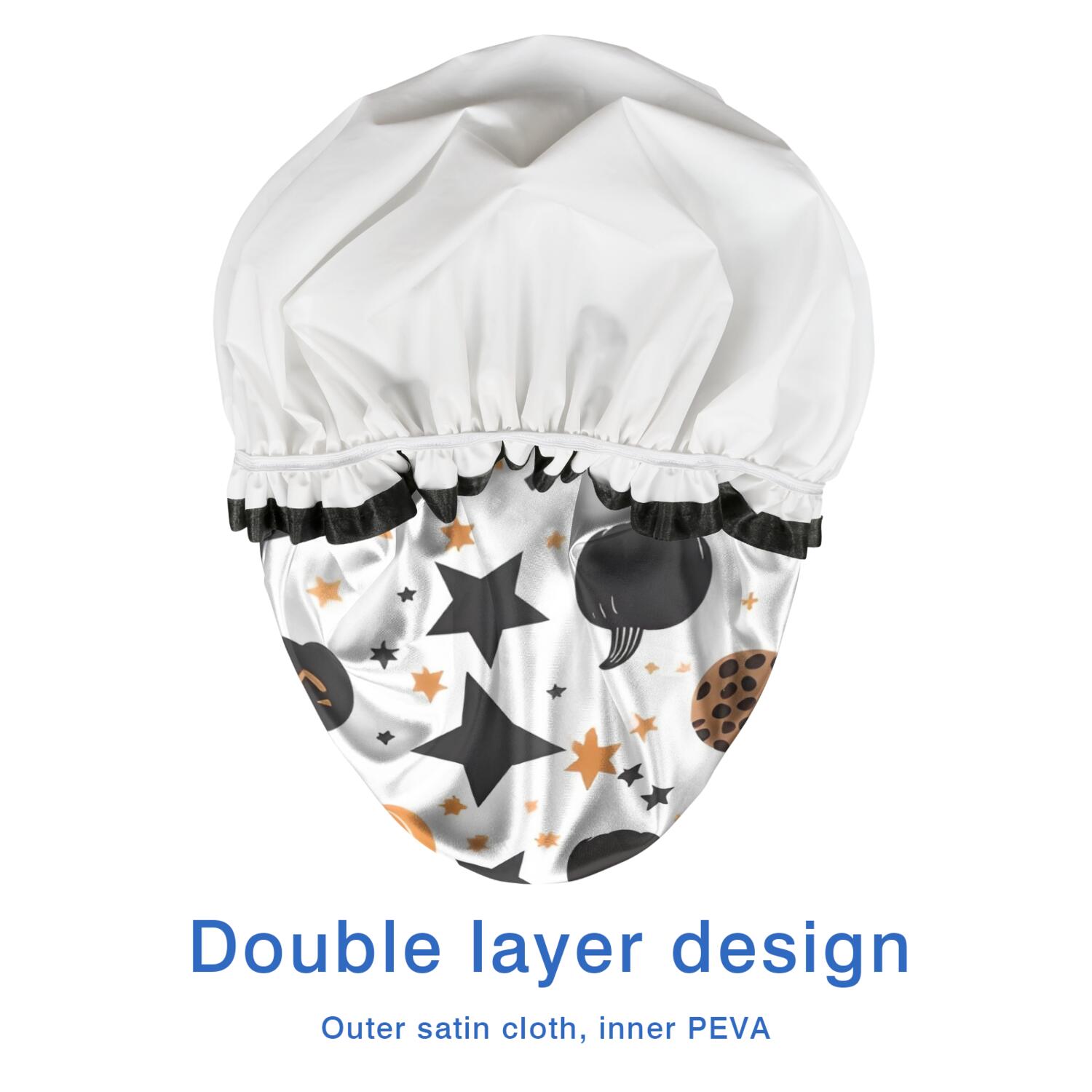 Shower Caps,Halloween Pumpkin Star Pattern Waterproof Shower Cap for Women 4 Pieces,Double Reusable Hair Cover for Shower PEVA Elastic Stretch Hem
