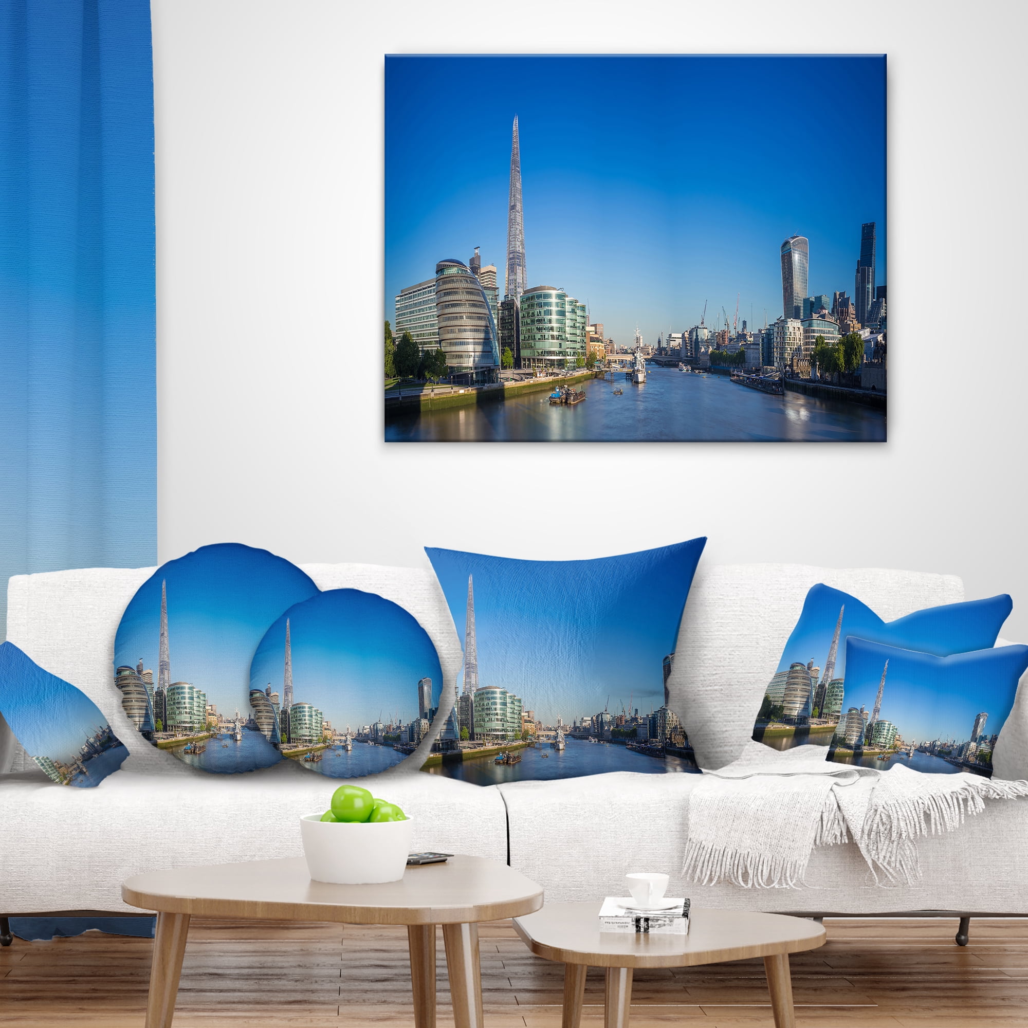 Designart London Panoramic Shot - Cityscape Photo Throw Pillow - 12x20