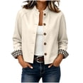 thumbnail image 3 of Zynoxe Women's Cropped Jackets Fashionable Button‑Up Ruched Collar Jackets Lightweight Long Sleeve Casual Jacket Solid Color Fall Jackets for Women with Side Pockets & Plaid Lined Beige S, 3 of 10