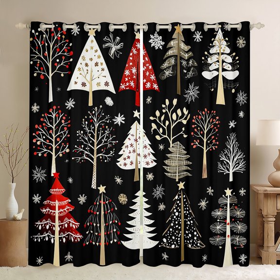 Manfei Rustic Christmas Tree Blackout Curtains Set of 2 (52x84 Each), Christmas Snowflake Window Curtains, Western Winter Festival Curtains and Drapes, Curtains and Drapes Decor