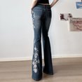 thumbnail image 4 of 2026 New American Retro Women's High Waist Floral Rose Embroidery Flared Bell Bottom Denim Jeans, 4 of 6