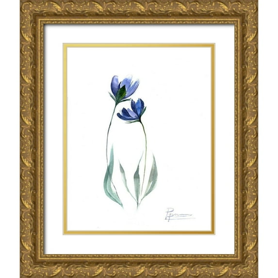 Shefranov, Olga 26x32 Gold Ornate Wood Framed with Double Matting Museum Art Print Titled - Blue Flowers
