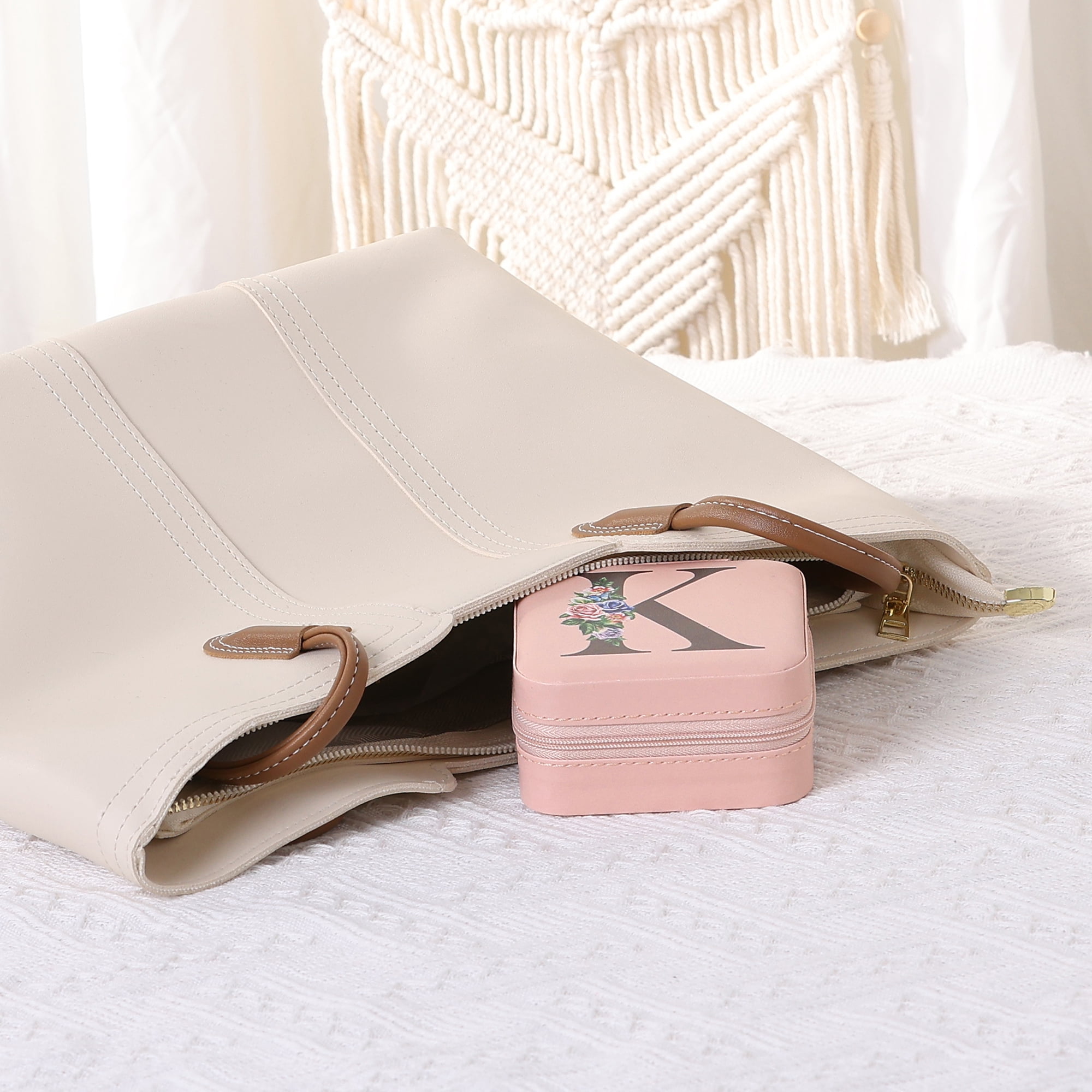 Unique Bargains Jewelry Box Small PU Leather Jewelry Organizer Case Storage Display Holder Pattern K
